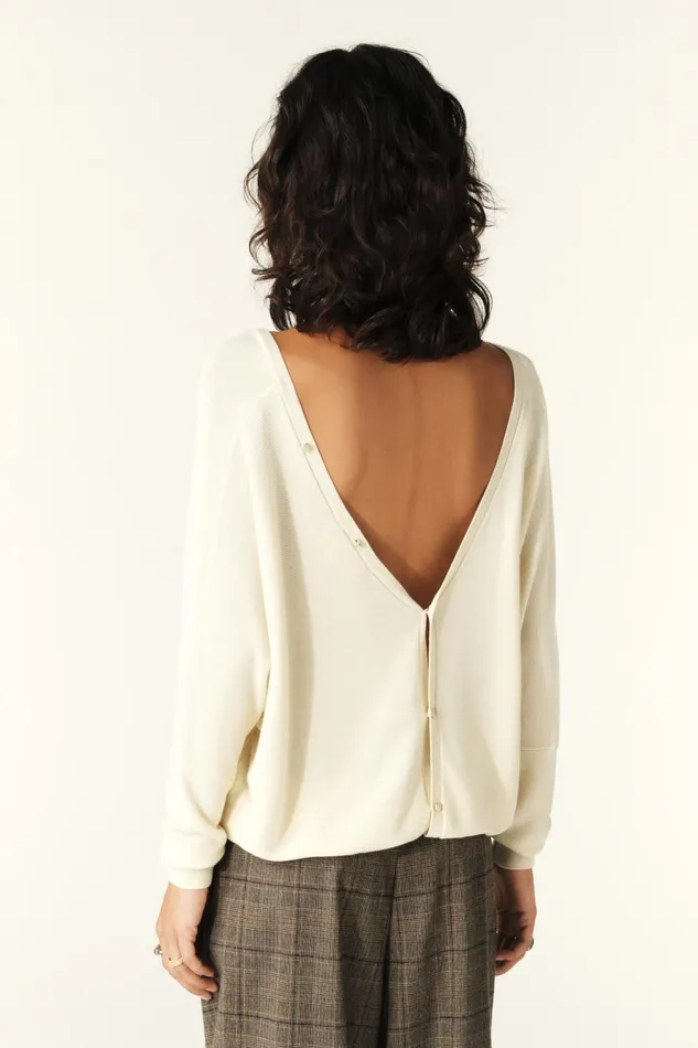 VNeck Backless Sweater Elsy OffWhite Women Baandsh Sweaters and Cardigans