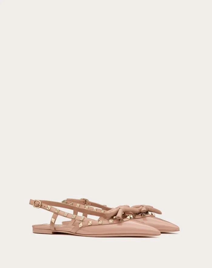 Valentino Ballerinas Woman Rockstud Bow Slingback Ballerinas In Patent Leather For Woman In Rose Cannelle Rose Cannelle Valentino Ballerinas Woman Rockstud Bow Slingback Ballerinas In Patent Leather For Woman In Rose Cannelle Rose Cannelle