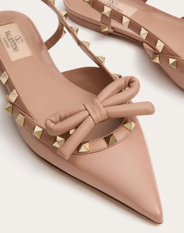 Valentino Ballerinas Woman Rockstud Bow Slingback Ballerinas In Patent Leather For Woman In Rose Cannelle Rose Cannelle Valentino Ballerinas Woman Rockstud Bow Slingback Ballerinas In Patent Leather For Woman In Rose Cannelle Rose Cannelle