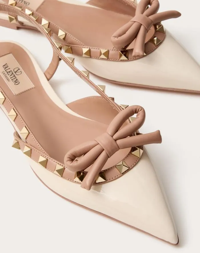 Valentino Ballerinas Woman Rockstud Bow Slingback Ballerinas In Patent Leather For Woman In Rose Cannelle Rose Cannelle Valentino Ballerinas Woman Rockstud Bow Slingback Ballerinas In Patent Leather For Woman In Rose Cannelle Rose Cannelle