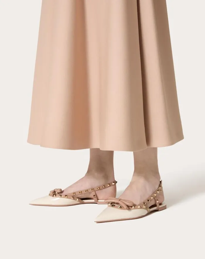 Valentino Ballerinas Woman Rockstud Bow Slingback Ballerinas In Patent Leather For Woman In Rose Cannelle Rose Cannelle Valentino Ballerinas Woman Rockstud Bow Slingback Ballerinas In Patent Leather For Woman In Rose Cannelle Rose Cannelle