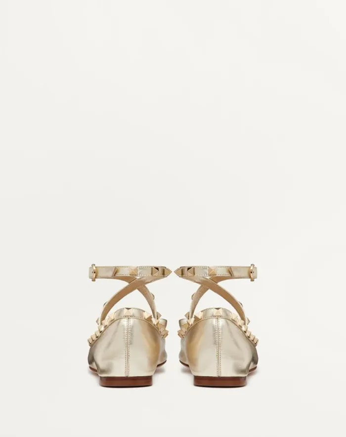 Valentino Ballerinas Woman Rockstud Laminated Nappa Leather Ballerina For Woman In Platinum Platinum Valentino Ballerinas Woman Rockstud Laminated Nappa Leather Ballerina For Woman In Platinum Platinum