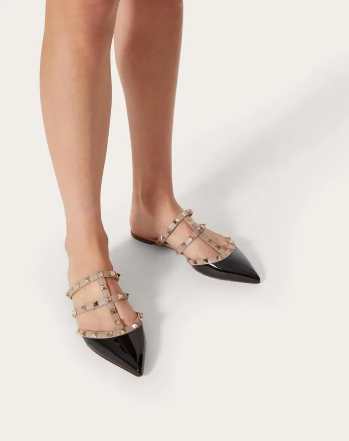 Valentino Ballerinas Woman Rockstud Patentleather Mule For Woman In Poudre Poudre Valentino Ballerinas Woman Rockstud Patentleather Mule For Woman In Poudre Poudre