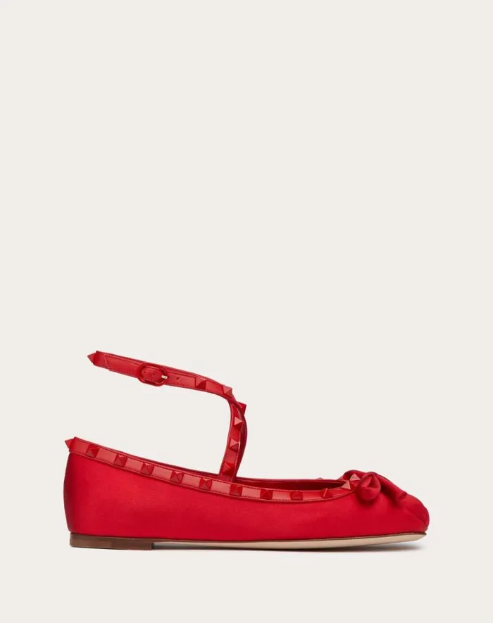 Valentino Ballerinas Woman Rockstud Satin Ballerinas With Toneontone Studs For Woman In Rouge Pur Rouge Pur Valentino Ballerinas Woman Rockstud Satin Ballerinas With Toneontone Studs For Woman In Rouge Pur Rouge Pur
