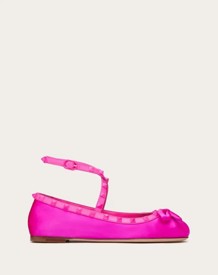 Valentino Ballerinas Woman Rockstud Satin Ballerinas With Toneontone Studs For Woman In Rouge Pur Rouge Pur Valentino Ballerinas Woman Rockstud Satin Ballerinas With Toneontone Studs For Woman In Rouge Pur Rouge Pur