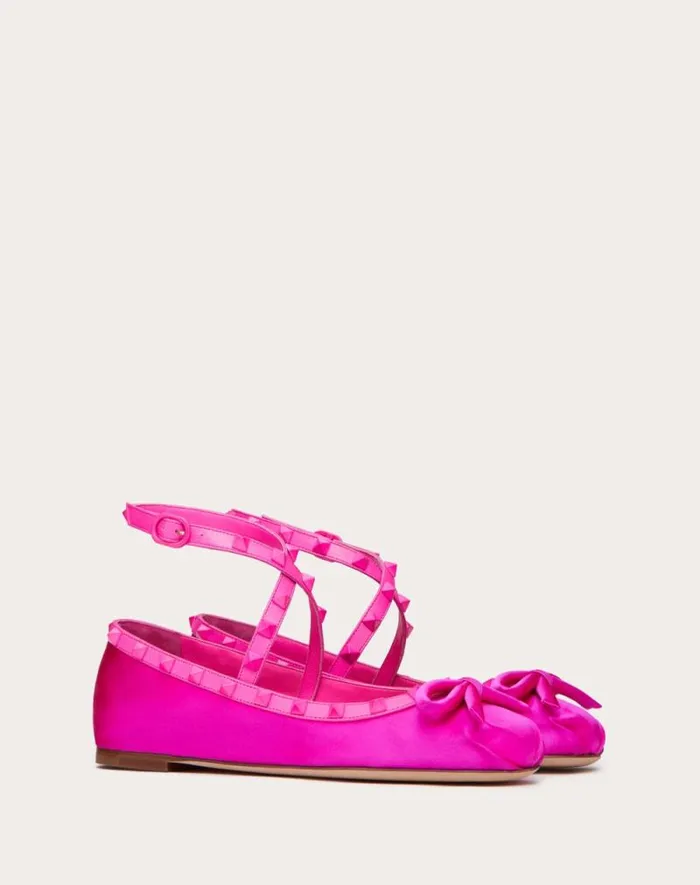 Valentino Ballerinas Woman Rockstud Satin Ballerinas With Toneontone Studs For Woman In Rouge Pur Rouge Pur Valentino Ballerinas Woman Rockstud Satin Ballerinas With Toneontone Studs For Woman In Rouge Pur Rouge Pur