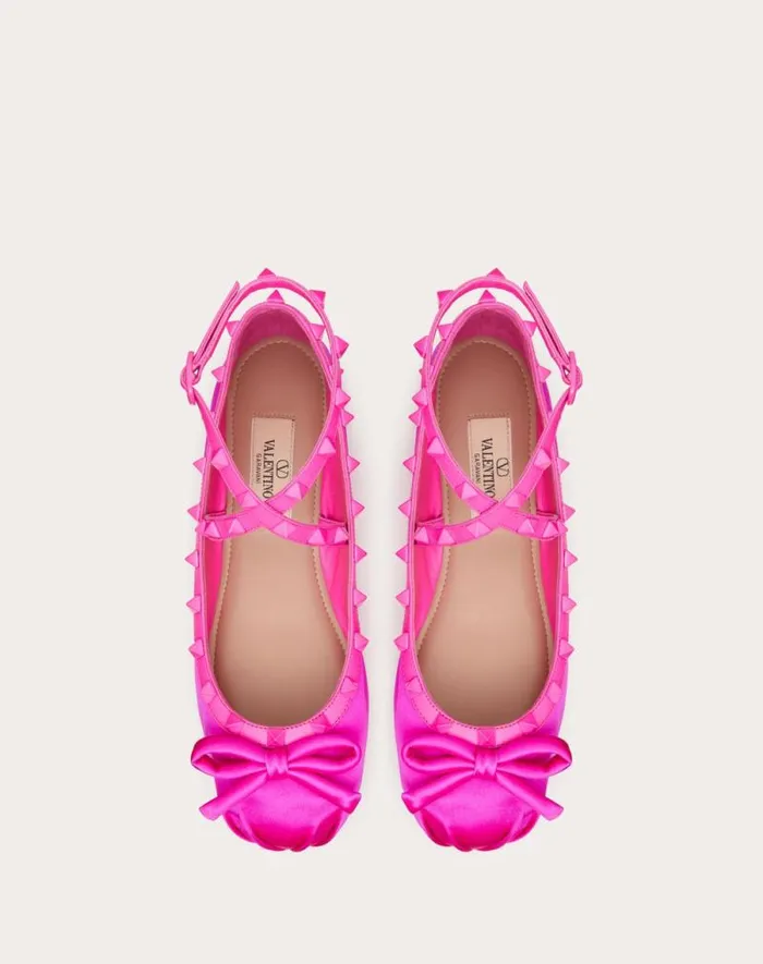 Valentino Ballerinas Woman Rockstud Satin Ballerinas With Toneontone Studs For Woman In Rouge Pur Rouge Pur Valentino Ballerinas Woman Rockstud Satin Ballerinas With Toneontone Studs For Woman In Rouge Pur Rouge Pur