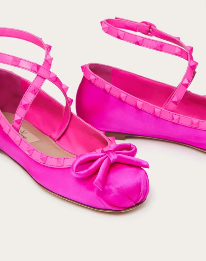 Valentino Ballerinas Woman Rockstud Satin Ballerinas With Toneontone Studs For Woman In Rouge Pur Rouge Pur Valentino Ballerinas Woman Rockstud Satin Ballerinas With Toneontone Studs For Woman In Rouge Pur Rouge Pur