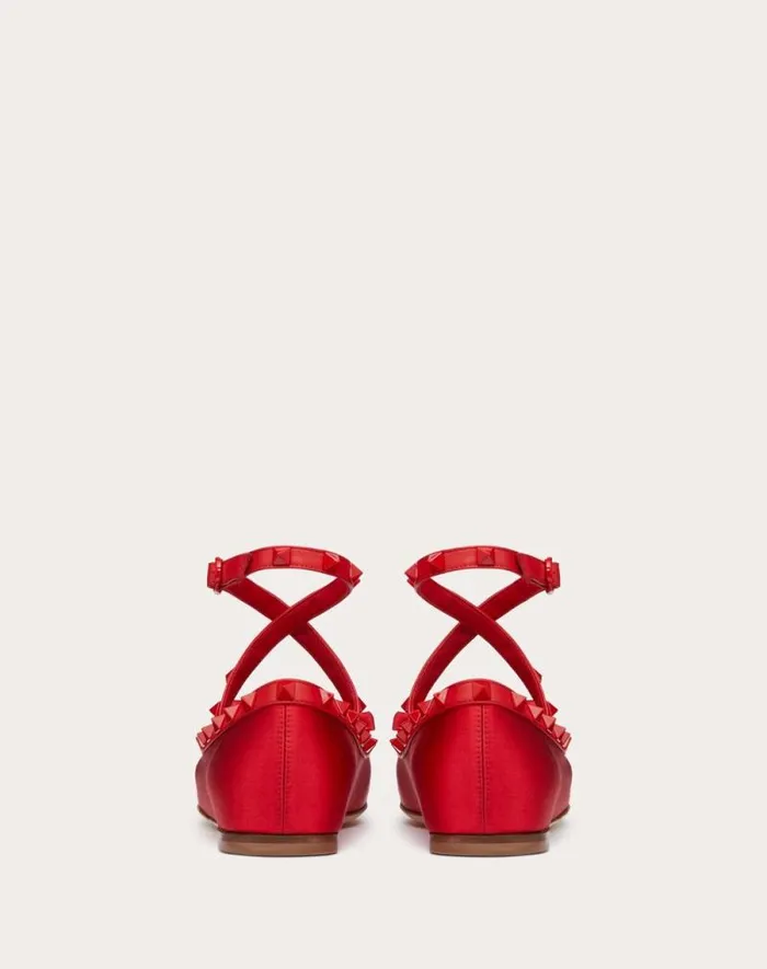 Valentino Ballerinas Woman Rockstud Satin Ballerinas With Toneontone Studs For Woman In Rouge Pur Rouge Pur Valentino Ballerinas Woman Rockstud Satin Ballerinas With Toneontone Studs For Woman In Rouge Pur Rouge Pur
