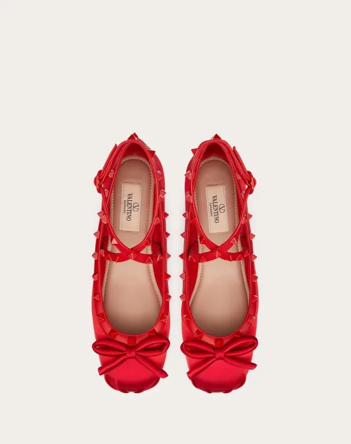 Valentino Ballerinas Woman Rockstud Satin Ballerinas With Toneontone Studs For Woman In Rouge Pur Rouge Pur Valentino Ballerinas Woman Rockstud Satin Ballerinas With Toneontone Studs For Woman In Rouge Pur Rouge Pur