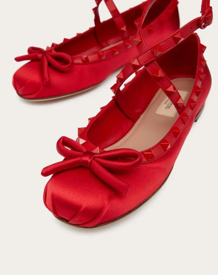 Valentino Ballerinas Woman Rockstud Satin Ballerinas With Toneontone Studs For Woman In Rouge Pur Rouge Pur Valentino Ballerinas Woman Rockstud Satin Ballerinas With Toneontone Studs For Woman In Rouge Pur Rouge Pur