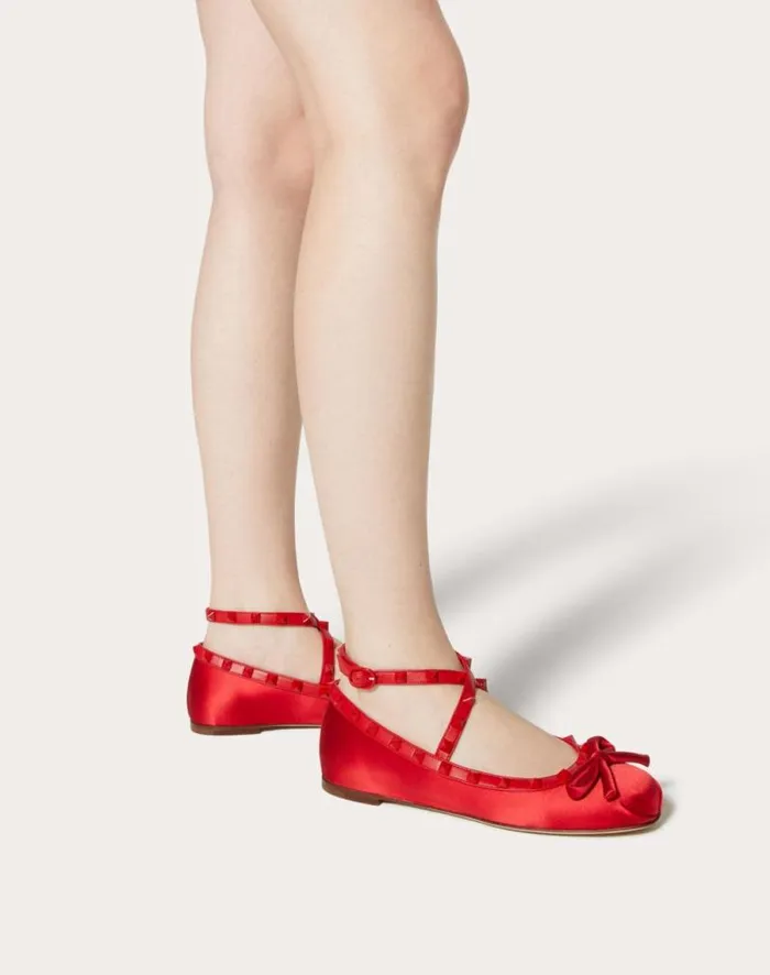 Valentino Ballerinas Woman Rockstud Satin Ballerinas With Toneontone Studs For Woman In Rouge Pur Rouge Pur Valentino Ballerinas Woman Rockstud Satin Ballerinas With Toneontone Studs For Woman In Rouge Pur Rouge Pur