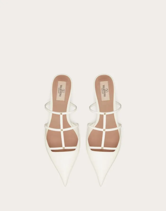 Valentino Ballerinas Woman Rockstud Wispy Calfskin Mule 20mm For Woman In Ivory Ivory Valentino Ballerinas Woman Rockstud Wispy Calfskin Mule 20mm For Woman In Ivory Ivory