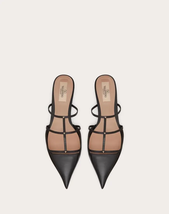 Valentino Ballerinas Woman Rockstud Wispy Calfskin Mule 20mm For Woman In Ivory Ivory Valentino Ballerinas Woman Rockstud Wispy Calfskin Mule 20mm For Woman In Ivory Ivory