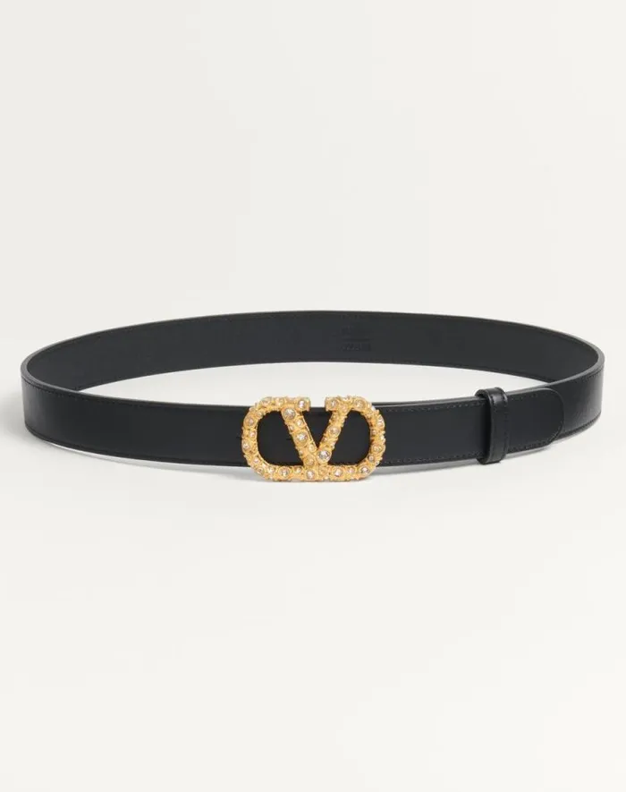 Valentino Belts Woman Vlogo Signature Belt In Shiny Calfskin With Crystals 30 Mm For Woman In Blackcrystal Blackcrystal Valentino Belts Woman Vlogo Signature Belt In Shiny Calfskin With Crystals 30 Mm For Woman In Blackcrystal Blackcrystal