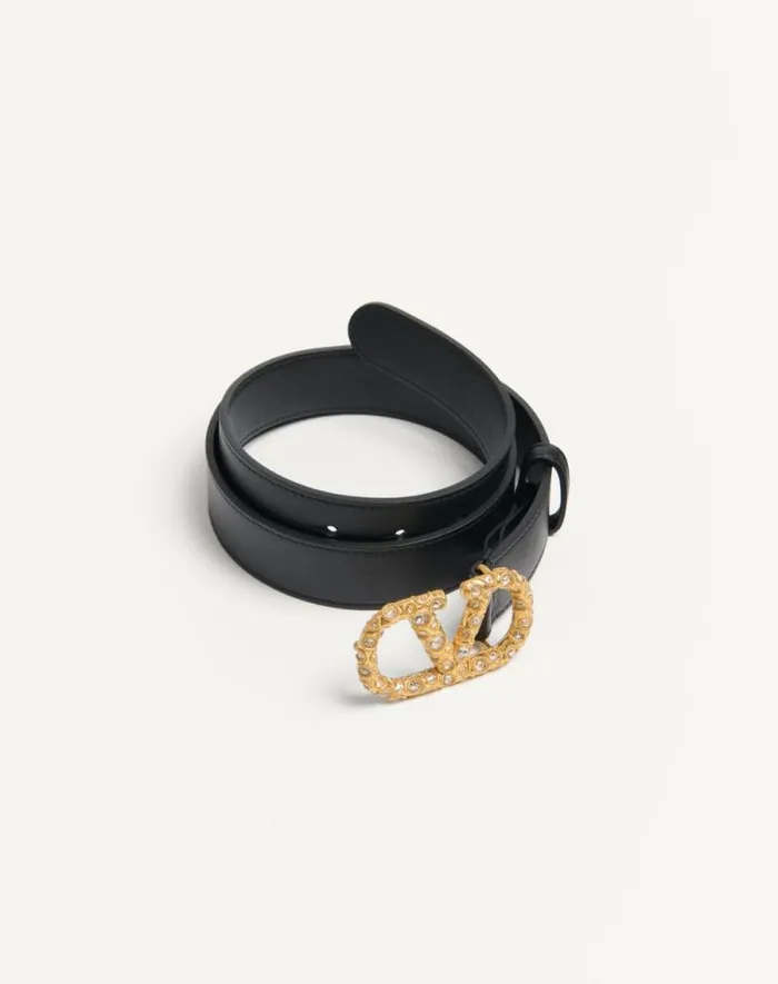 Valentino Belts Woman Vlogo Signature Belt In Shiny Calfskin With Crystals 30 Mm For Woman In Blackcrystal Blackcrystal Valentino Belts Woman Vlogo Signature Belt In Shiny Calfskin With Crystals 30 Mm For Woman In Blackcrystal Blackcrystal