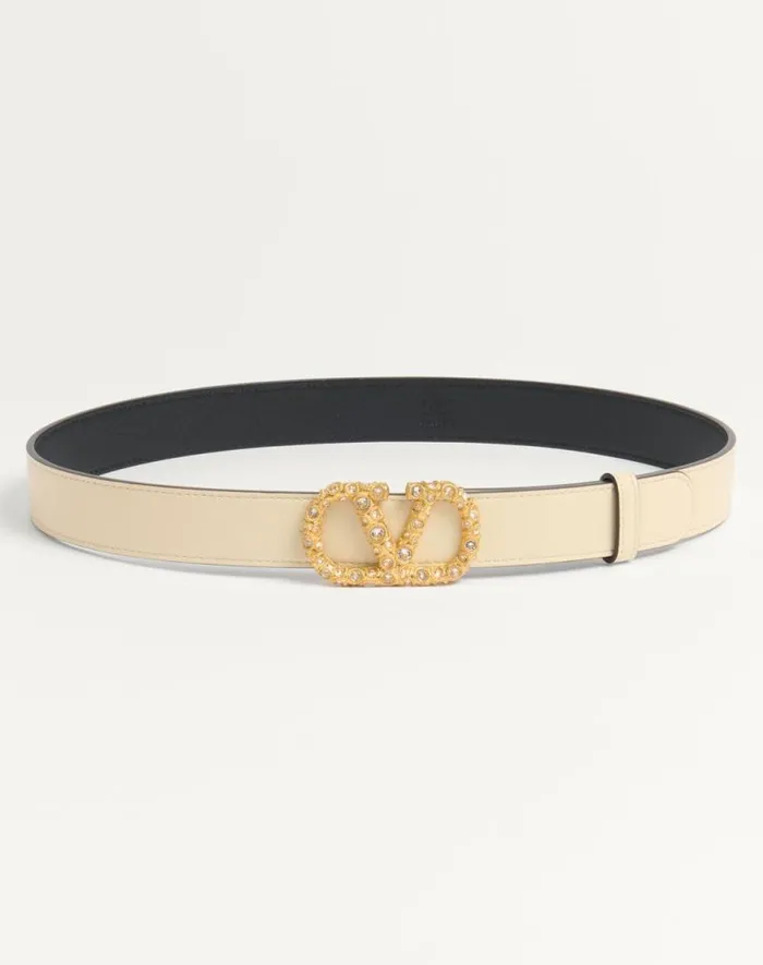 Valentino Belts Woman Vlogo Signature Belt In Shiny Calfskin With Crystals 30 Mm For Woman In Blackcrystal Blackcrystal Valentino Belts Woman Vlogo Signature Belt In Shiny Calfskin With Crystals 30 Mm For Woman In Blackcrystal Blackcrystal