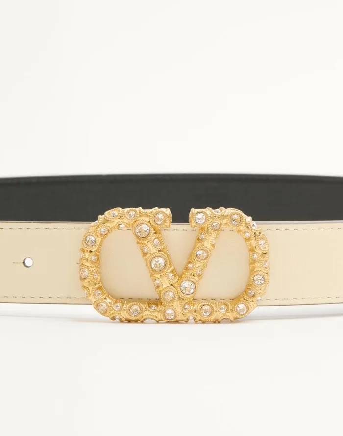 Valentino Belts Woman Vlogo Signature Belt In Shiny Calfskin With Crystals 30 Mm For Woman In Blackcrystal Blackcrystal Valentino Belts Woman Vlogo Signature Belt In Shiny Calfskin With Crystals 30 Mm For Woman In Blackcrystal Blackcrystal