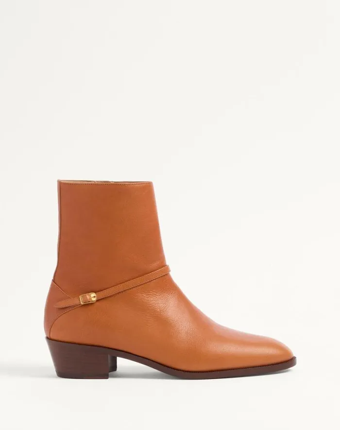 Valentino Boots Man Pat Ankle Boot In Kidskin For Man In Roasted Pecan Roasted Pecan Valentino Boots Man Pat Ankle Boot In Kidskin For Man In Roasted Pecan Roasted Pecan
