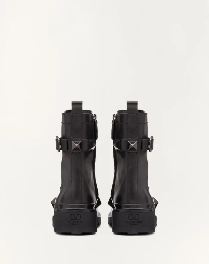 Valentino Boots Woman Roman Stud Calfskin Combat Boot With Tonal Studs 40mm For Woman In Black Black Valentino Boots Woman Roman Stud Calfskin Combat Boot With Tonal Studs 40mm For Woman In Black Black