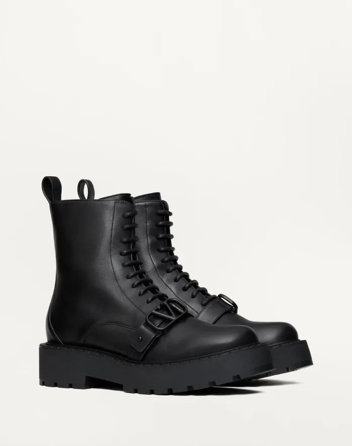 Valentino Boots Woman Vlogo Signature Calfskin Combat Boot 45mm For Woman In Black Black Valentino Boots Woman Vlogo Signature Calfskin Combat Boot 45mm For Woman In Black Black
