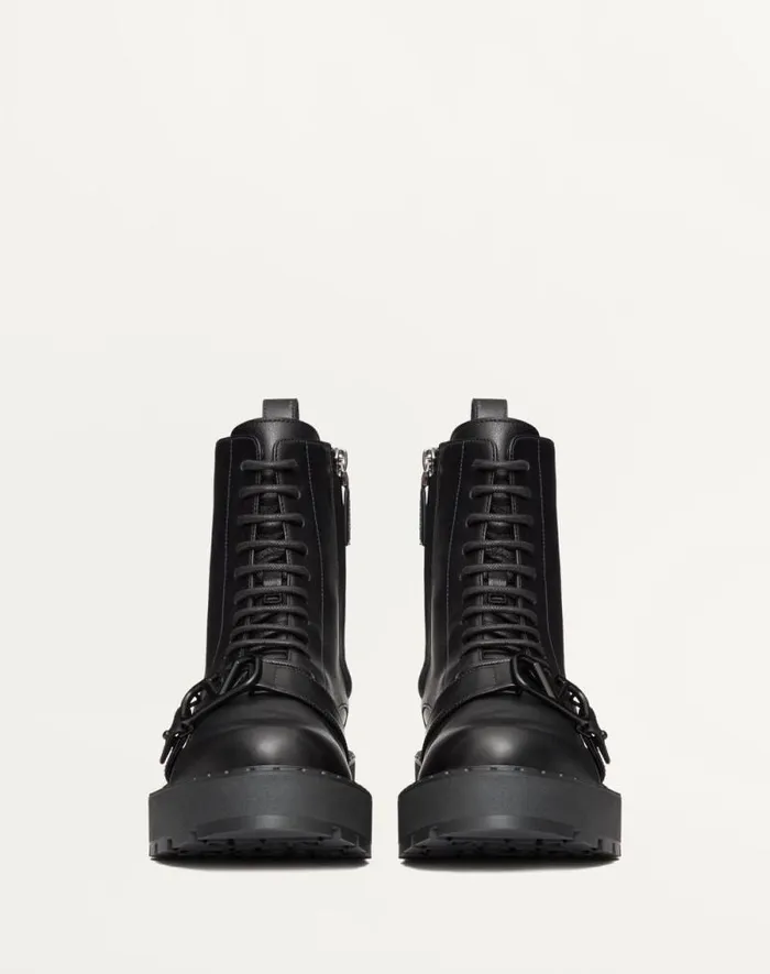 Valentino Boots Woman Vlogo Signature Calfskin Combat Boot 45mm For Woman In Black Black Valentino Boots Woman Vlogo Signature Calfskin Combat Boot 45mm For Woman In Black Black