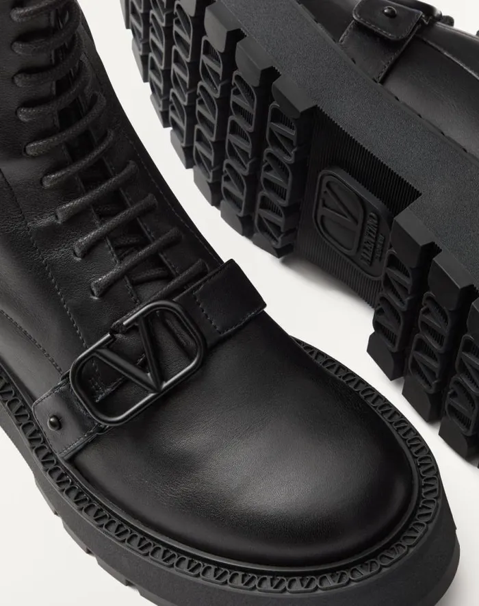 Valentino Boots Woman Vlogo Signature Calfskin Combat Boot 45mm For Woman In Black Black Valentino Boots Woman Vlogo Signature Calfskin Combat Boot 45mm For Woman In Black Black