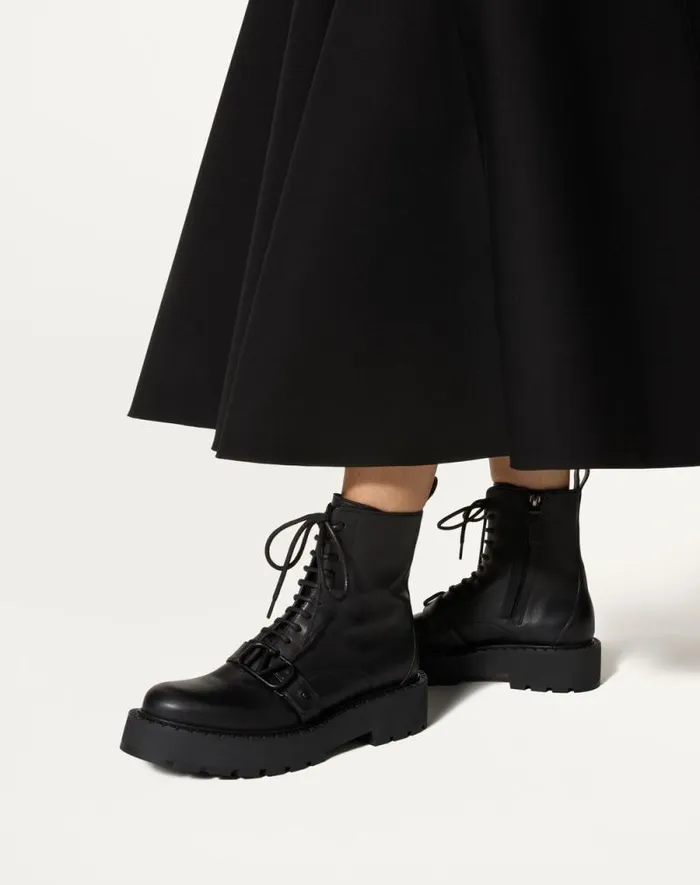 Valentino Boots Woman Vlogo Signature Calfskin Combat Boot 45mm For Woman In Black Black Valentino Boots Woman Vlogo Signature Calfskin Combat Boot 45mm For Woman In Black Black