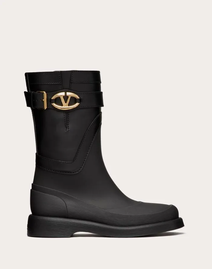 Valentino Boots Woman Vlogo The Bold Edition Boot In Rubber And Calfskin 35mm For Woman In Black Black Valentino Boots Woman Vlogo The Bold Edition Boot In Rubber And Calfskin 35mm For Woman In Black Black