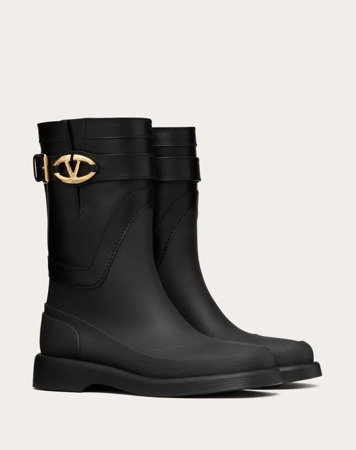 Valentino Boots Woman Vlogo The Bold Edition Boot In Rubber And Calfskin 35mm For Woman In Black Black Valentino Boots Woman Vlogo The Bold Edition Boot In Rubber And Calfskin 35mm For Woman In Black Black