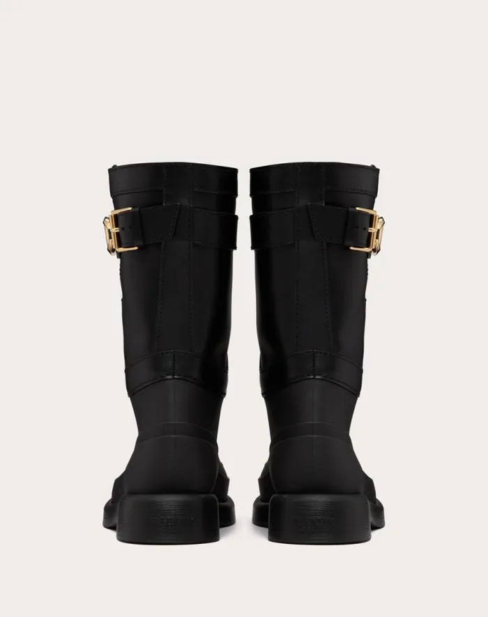 Valentino Boots Woman Vlogo The Bold Edition Boot In Rubber And Calfskin 35mm For Woman In Black Black Valentino Boots Woman Vlogo The Bold Edition Boot In Rubber And Calfskin 35mm For Woman In Black Black