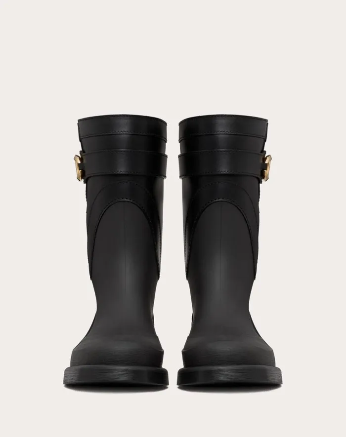 Valentino Boots Woman Vlogo The Bold Edition Boot In Rubber And Calfskin 35mm For Woman In Black Black Valentino Boots Woman Vlogo The Bold Edition Boot In Rubber And Calfskin 35mm For Woman In Black Black