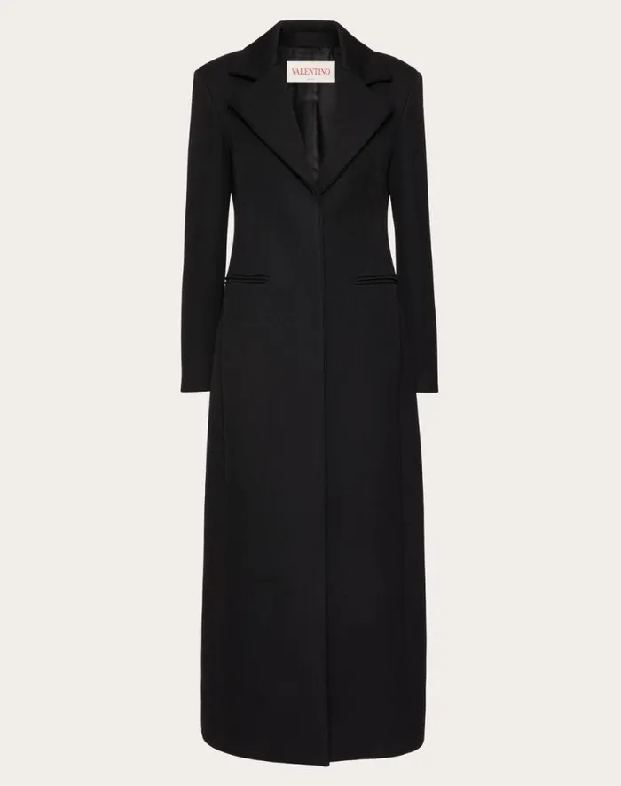 Valentino Coats And Outerwear Woman Techno Wool Coat For Woman In Black Black Valentino Coats And Outerwear Woman Techno Wool Coat For Woman In Black Black