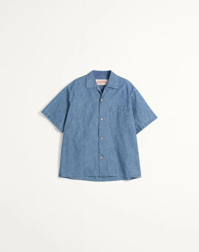 Valentino Denim Man Denim Bowling Shirt For Man In Denim Denim