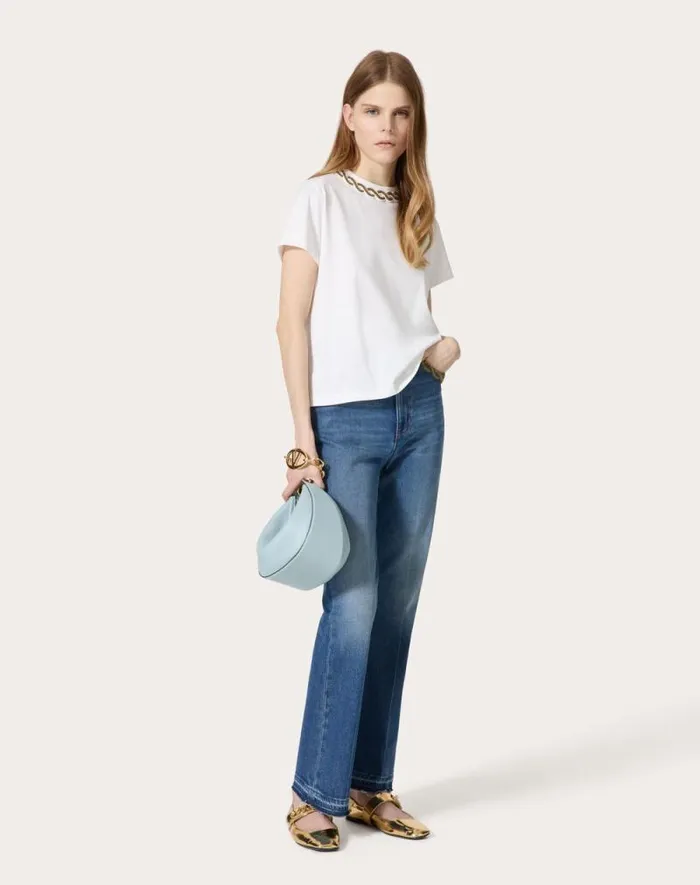 Valentino Denim Woman Embroidered Blue Medio Con Riserva Trousers For Woman In Denim Denim Valentino Denim Woman Embroidered Blue Medio Con Riserva Trousers For Woman In Denim Denim