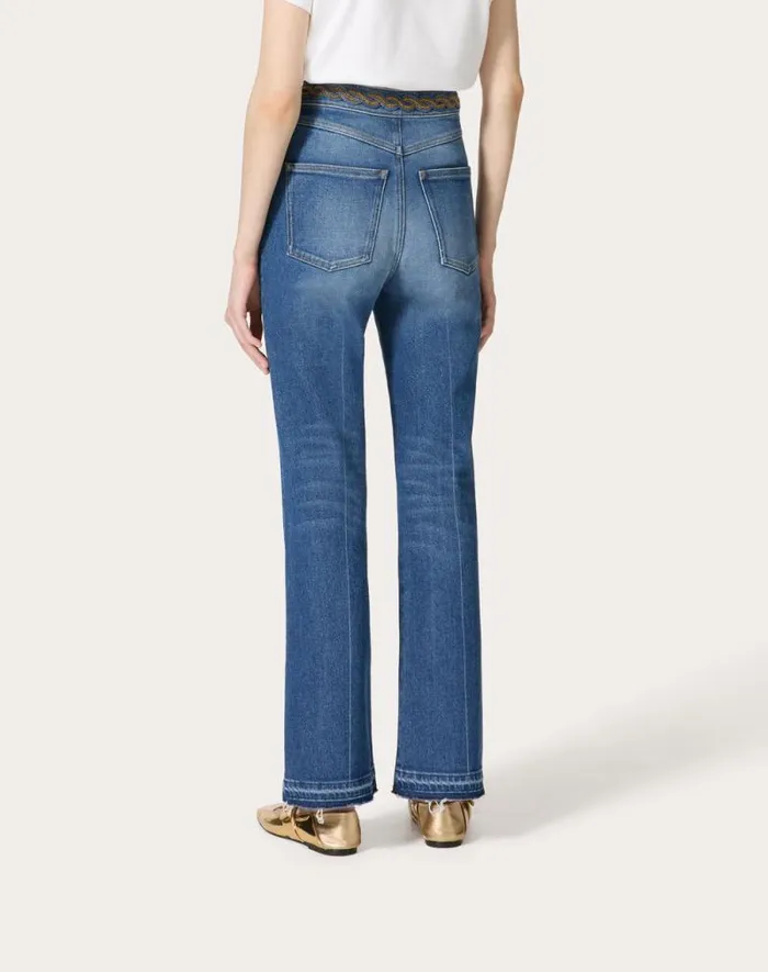 Valentino Denim Woman Embroidered Blue Medio Con Riserva Trousers For Woman In Denim Denim Valentino Denim Woman Embroidered Blue Medio Con Riserva Trousers For Woman In Denim Denim