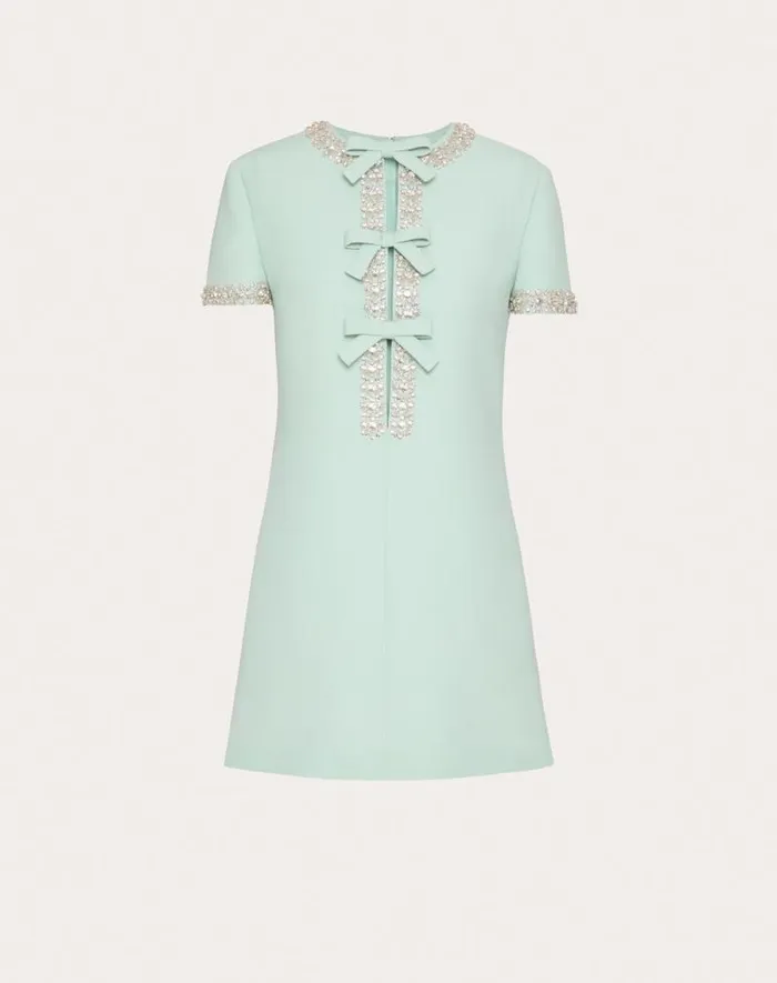 Valentino Dresses Woman Embroidered Crepe Couture Short Dress For Woman In Celadon Celadon Valentino Dresses Woman Embroidered Crepe Couture Short Dress For Woman In Celadon Celadon