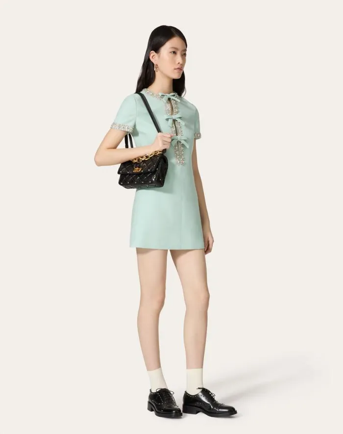 Valentino Dresses Woman Embroidered Crepe Couture Short Dress For Woman In Celadon Celadon Valentino Dresses Woman Embroidered Crepe Couture Short Dress For Woman In Celadon Celadon