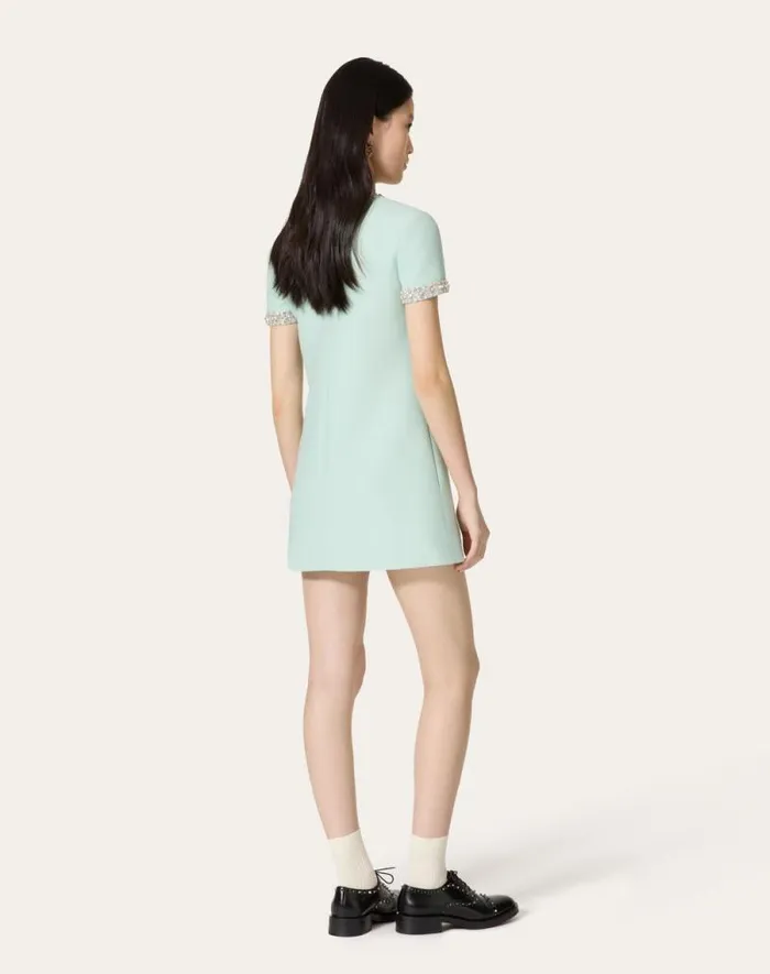 Valentino Dresses Woman Embroidered Crepe Couture Short Dress For Woman In Celadon Celadon Valentino Dresses Woman Embroidered Crepe Couture Short Dress For Woman In Celadon Celadon