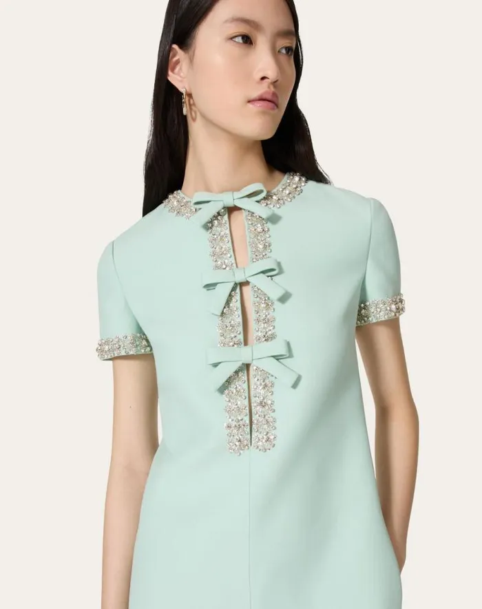 Valentino Dresses Woman Embroidered Crepe Couture Short Dress For Woman In Celadon Celadon Valentino Dresses Woman Embroidered Crepe Couture Short Dress For Woman In Celadon Celadon