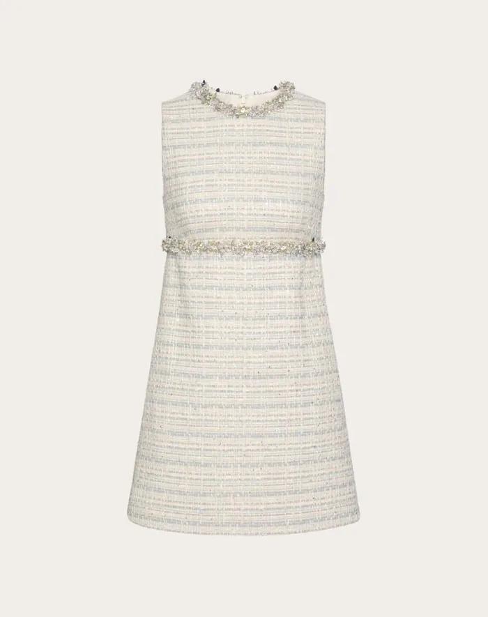 Valentino Dresses Woman Embroidered Delicate Tweed Short Dress For Woman In Ivorygreyazure Ivorygreyazure Valentino Dresses Woman Embroidered Delicate Tweed Short Dress For Woman In Ivorygreyazure Ivorygreyazure