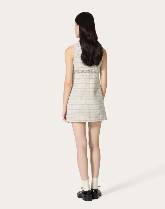 Valentino Dresses Woman Embroidered Delicate Tweed Short Dress For Woman In Ivorygreyazure Ivorygreyazure Valentino Dresses Woman Embroidered Delicate Tweed Short Dress For Woman In Ivorygreyazure Ivorygreyazure