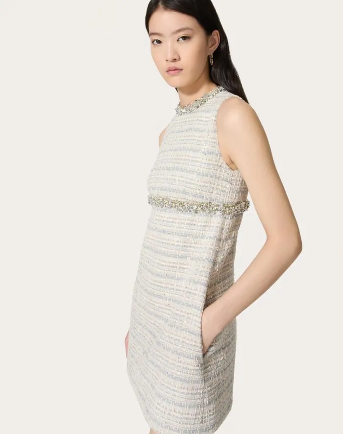 Valentino Dresses Woman Embroidered Delicate Tweed Short Dress For Woman In Ivorygreyazure Ivorygreyazure Valentino Dresses Woman Embroidered Delicate Tweed Short Dress For Woman In Ivorygreyazure Ivorygreyazure