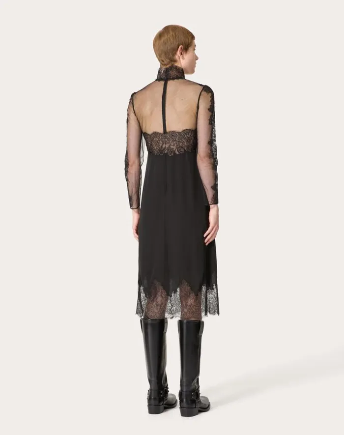 Valentino Dresses Woman Georgette Midi Dress For Woman In Black Black Valentino Dresses Woman Georgette Midi Dress For Woman In Black Black