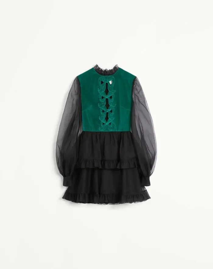Valentino Dresses Woman Short Embroidered Organza Dress For Woman In Blackgreen Blackgreen Valentino Dresses Woman Short Embroidered Organza Dress For Woman In Blackgreen Blackgreen