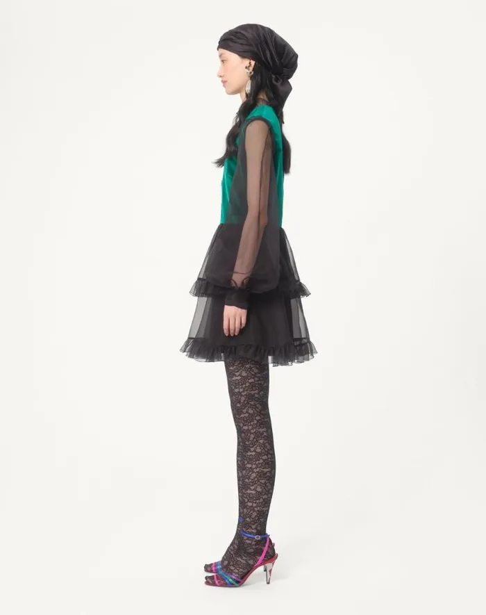 Valentino Dresses Woman Short Embroidered Organza Dress For Woman In Blackgreen Blackgreen Valentino Dresses Woman Short Embroidered Organza Dress For Woman In Blackgreen Blackgreen