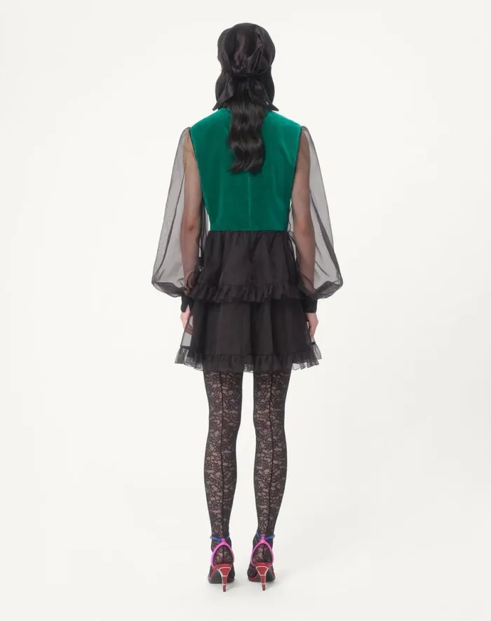 Valentino Dresses Woman Short Embroidered Organza Dress For Woman In Blackgreen Blackgreen Valentino Dresses Woman Short Embroidered Organza Dress For Woman In Blackgreen Blackgreen