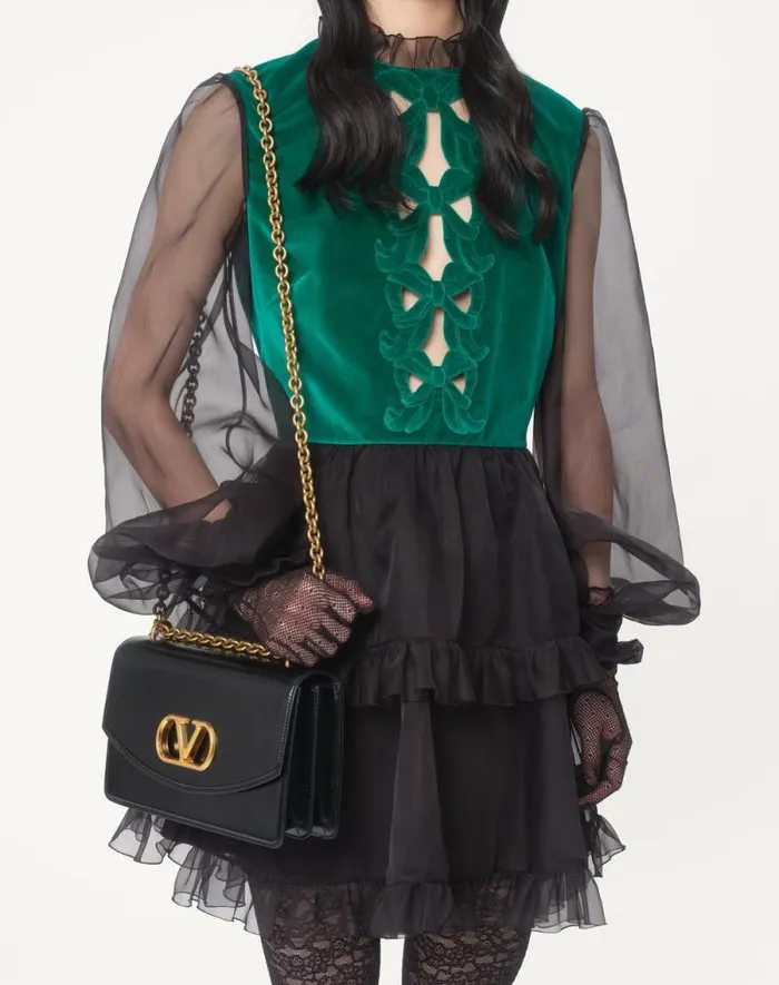 Valentino Dresses Woman Short Embroidered Organza Dress For Woman In Blackgreen Blackgreen Valentino Dresses Woman Short Embroidered Organza Dress For Woman In Blackgreen Blackgreen