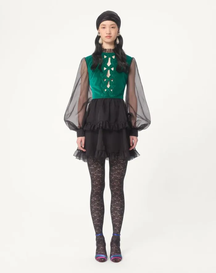 Valentino Dresses Woman Short Embroidered Organza Dress For Woman In Blackgreen Blackgreen Valentino Dresses Woman Short Embroidered Organza Dress For Woman In Blackgreen Blackgreen