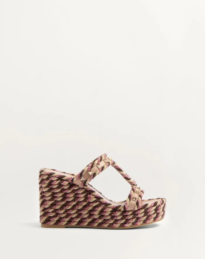 Valentino Espadrilles And Wedges Woman Rockstud Wedge In Calfskin 90mm For Woman In Rose Cannelle Rose Cannelle Valentino Espadrilles And Wedges Woman Rockstud Wedge In Calfskin 90mm For Woman In Rose Cannelle Rose Cannelle